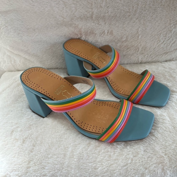 Ann Taylor Machelle Rainbow Leather Block Heel Sandals - Picture 4 of 14